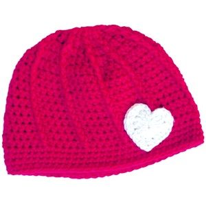 ✅ 5 for $25 - New Crocheted Hat, Pink With White Heart, Toddler Fit